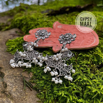 Zircon & Pearl Fish Earrings